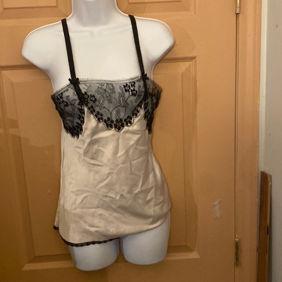 lady lynn Tops - Vintage Lady Lynn, Lace camisole, cream, and black size small